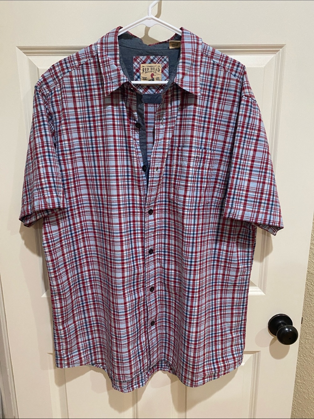 RedHead Men's Short Sleeve Plaid Button-Down Shirt - Red & White